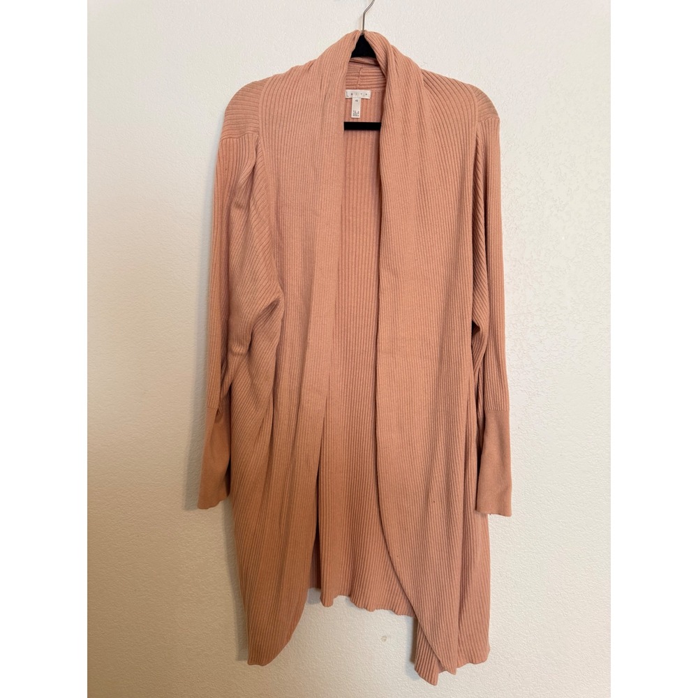 Leith Womens 4X Dusty Rose Ribbed Open Front Shawl Collar Longline Cardigan Pink